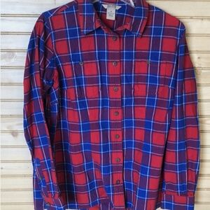 EUC Duluth Trading Red/Blue Button Up Free Swingin' Flannel Shirt Women's M